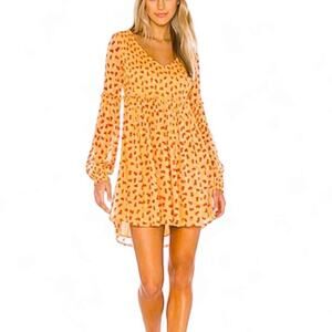 Free People Maria Mini Dress Orange Floral Metallic Tie Back Womens Medium